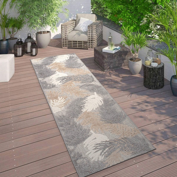 World Rug Gallery Vicenza Tropical Floral Indoor/Outdoor Runner Rug 2' x 7' Beige 8011BEIGE2X7 - main